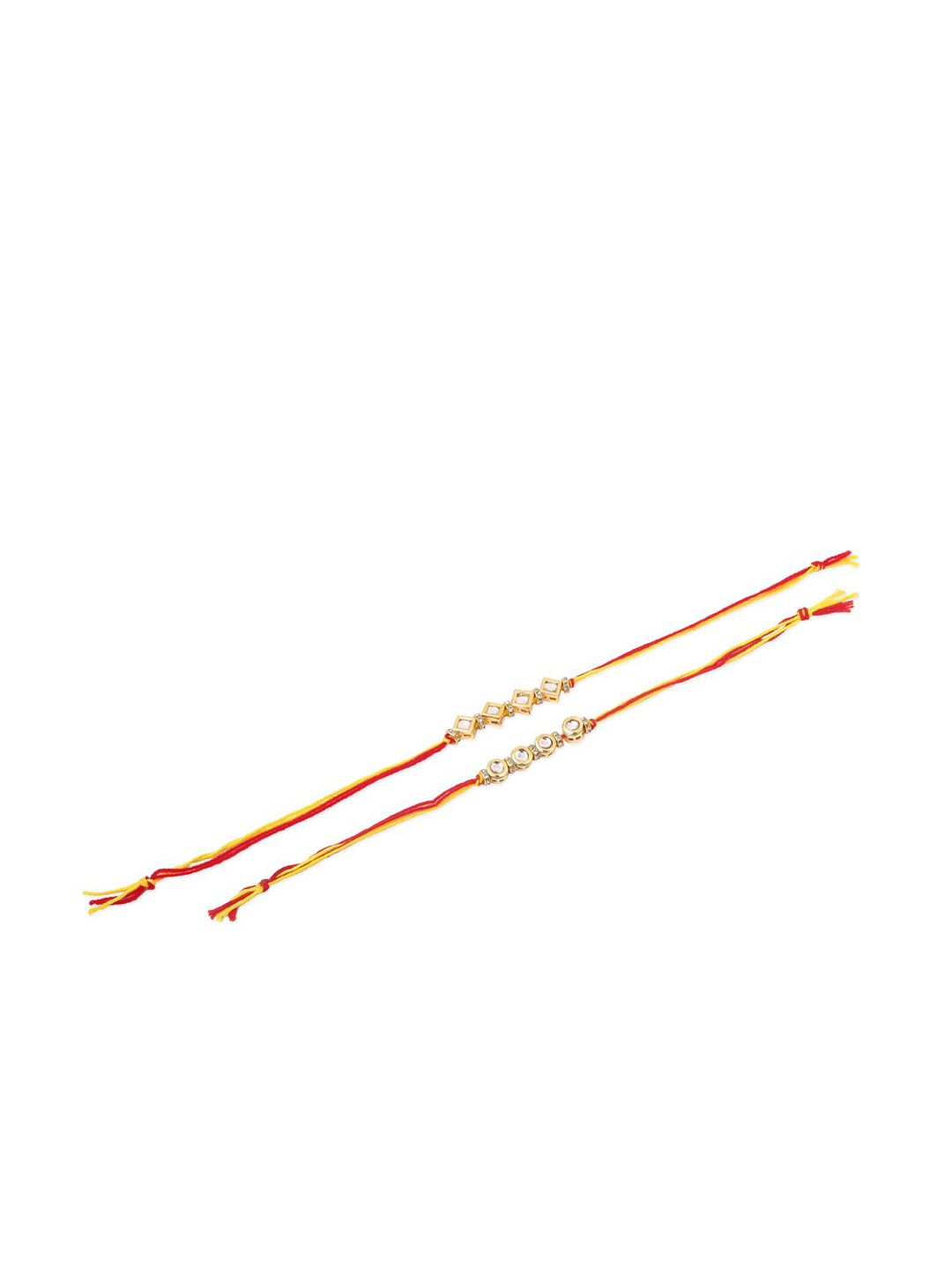 Dhiyona Men Set Of 2 Multicolor Kundan Thread Rakhi With Roli Chawal Chandan Mishri