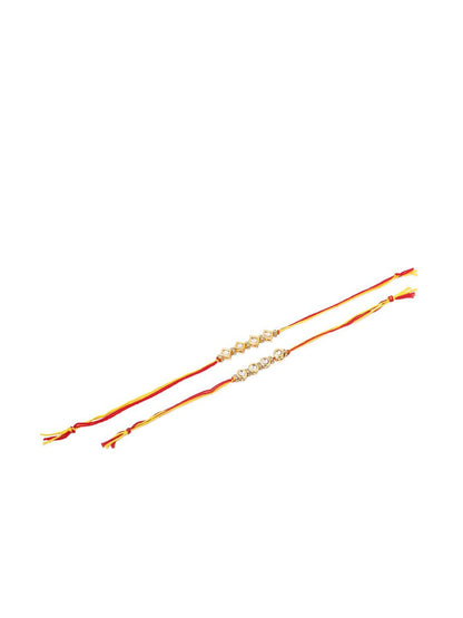 Dhiyona Men Set Of 2 Multicolor Kundan Thread Rakhi With Roli Chawal Chandan Mishri