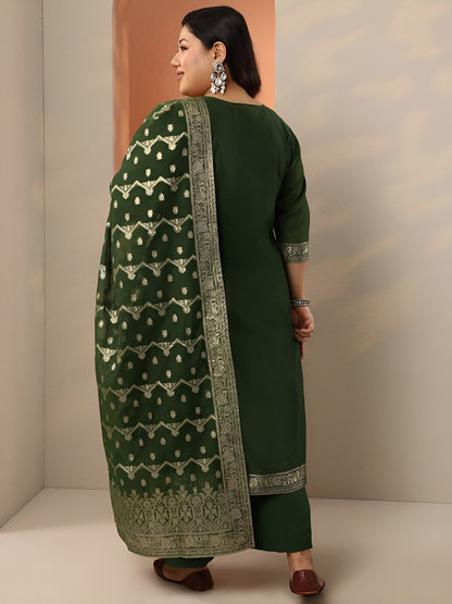 Dhiyona Women's Plus Size Ethnic Motifs Embroidered Kurta with Trousers & Dupatta