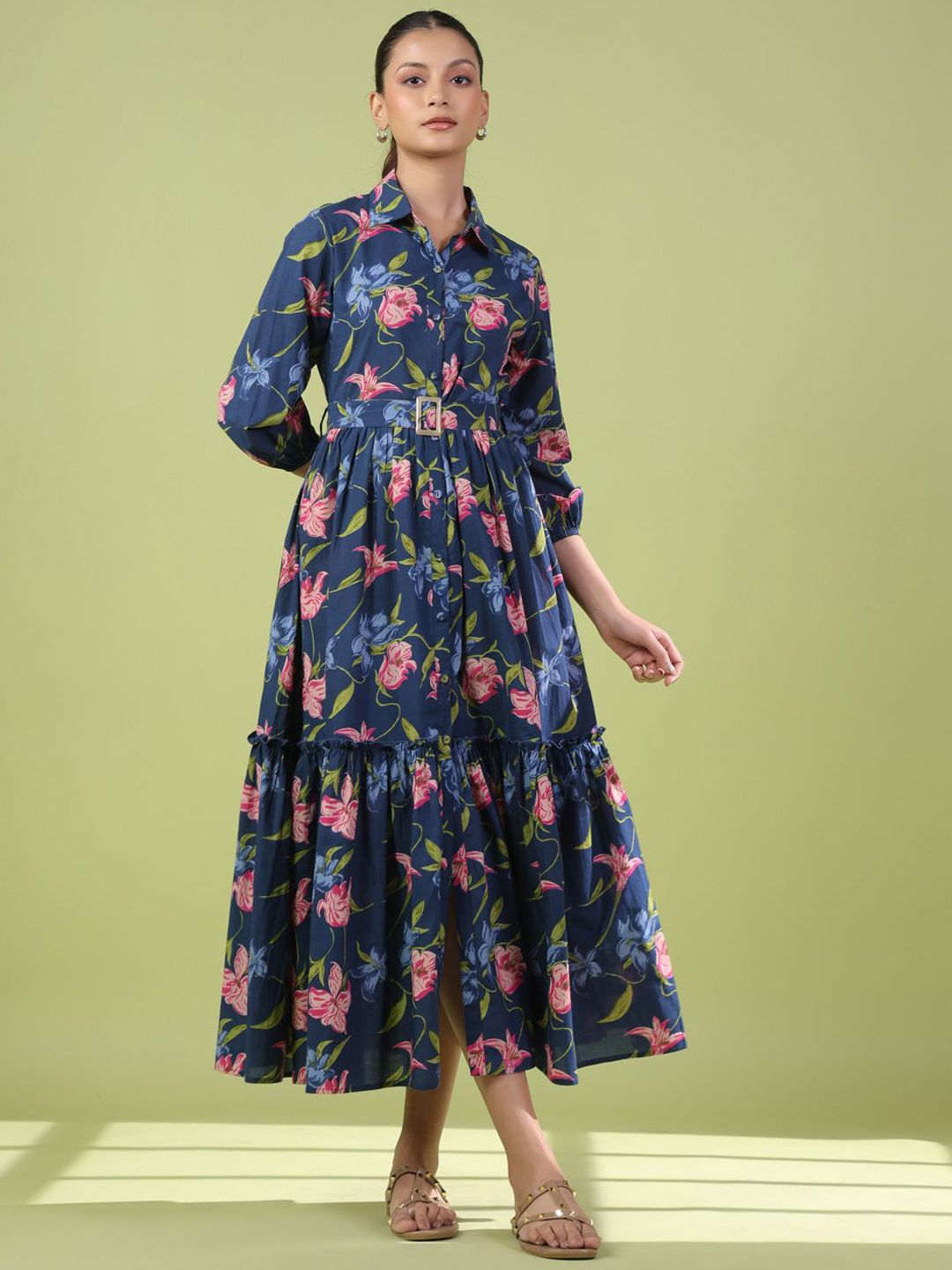 Dhiyona AY Women's Floral Printed Cotton Maxi Flared Ethnic Dress