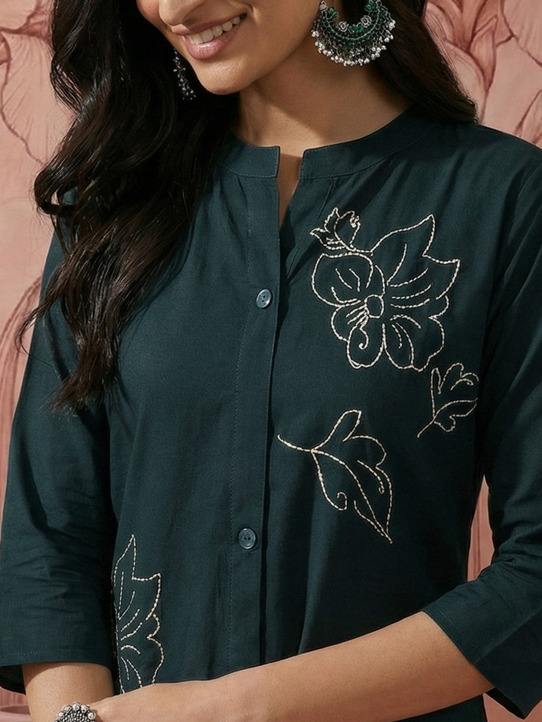 Floral Embroidered Regular Pure Cotton Kurta with Trouser
