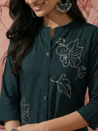 Floral Embroidered Regular Pure Cotton Kurta with Trouser