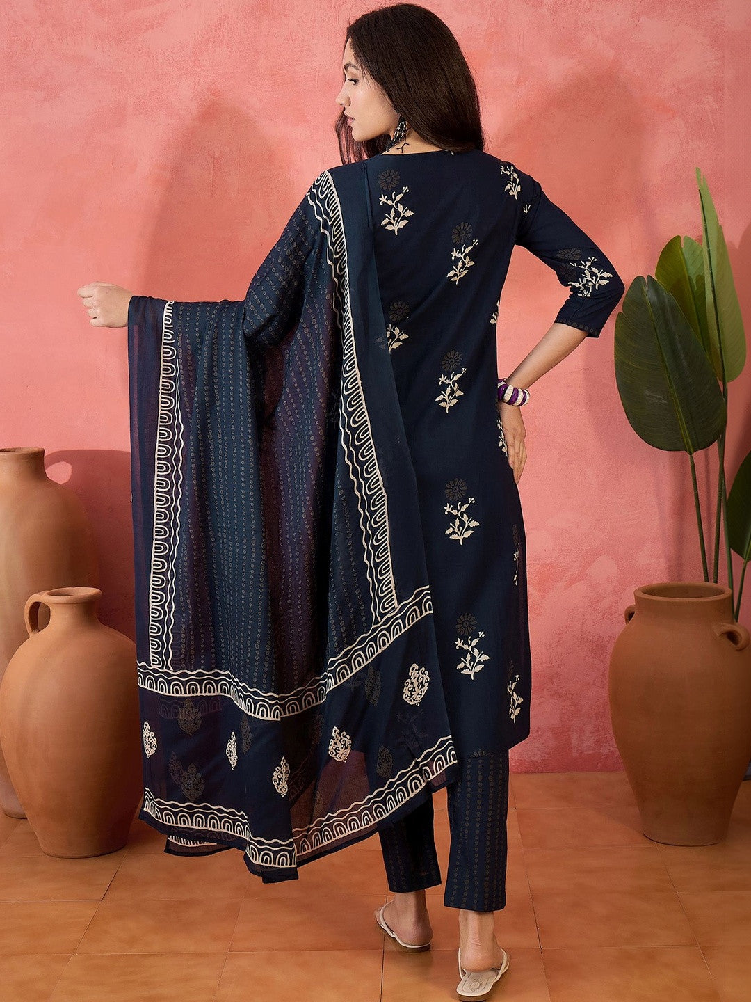 Printed Pure Cotton Round Neck Kurta & Trousers Kurta Set