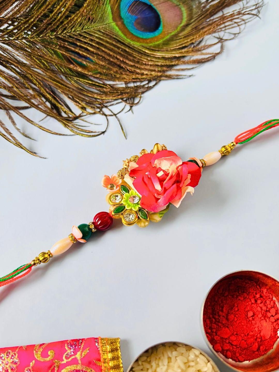 Dhiyona Set of 2 Floral Handmade Rakhi Set