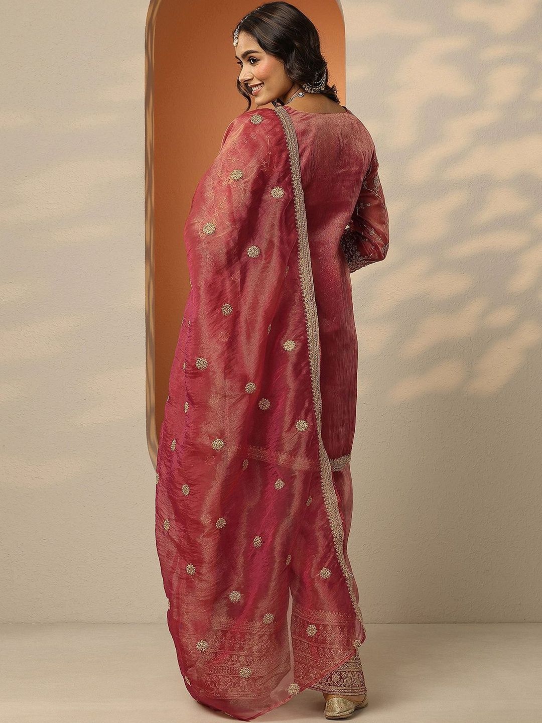 Dhiyona LL Women Ethnic Motifs Embroidered Regular Thread Work Kurta with Palazzos & With Dupatta