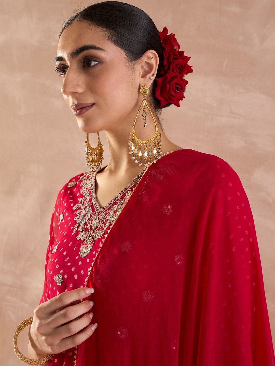 Ethnic Motifs Printed Georgette Anarkali Kurta With Trousers & Dupatta