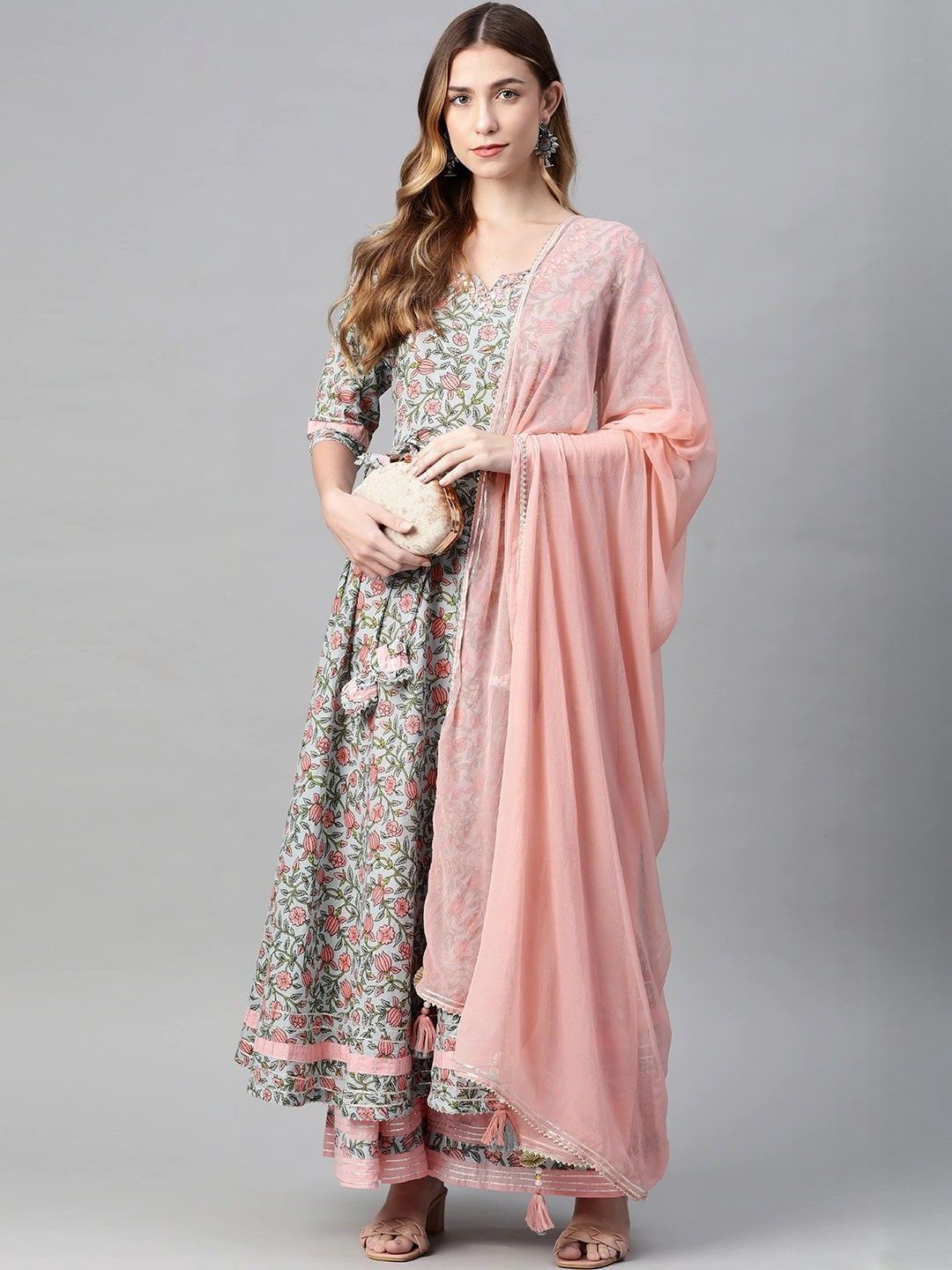 Dhiyona KL Women Floral Printed Pure Cotton Kurta with Palazzos & With Dupatta
