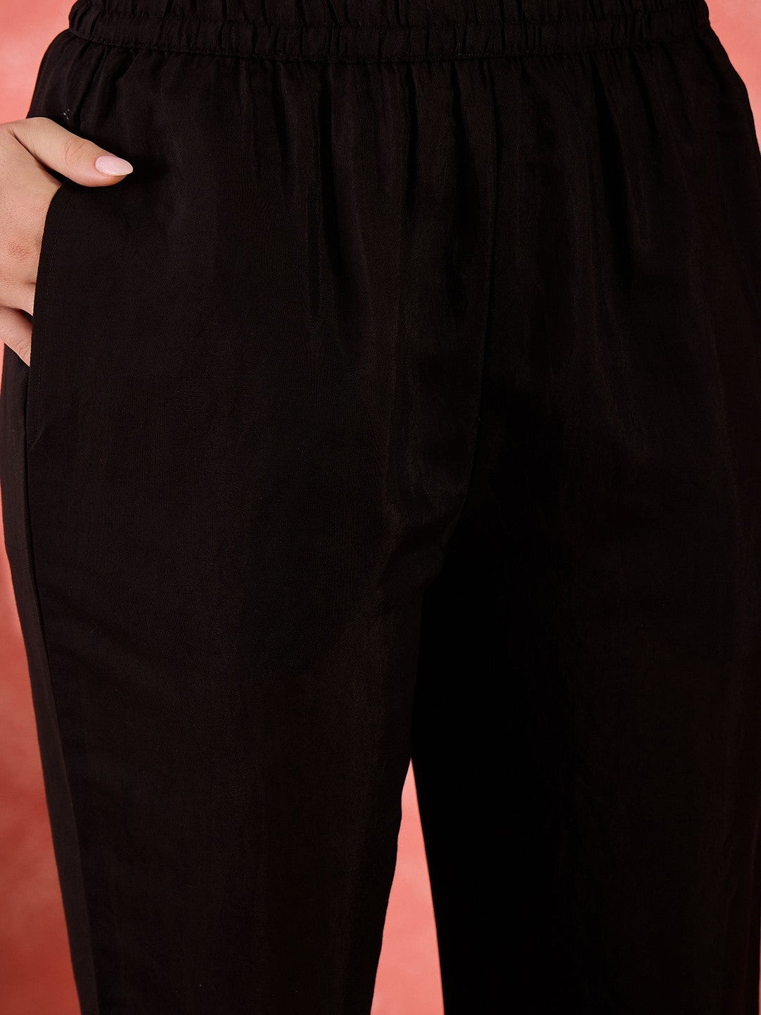 Embroidered V-Neck Thread Work Straight Kurta With Trousers