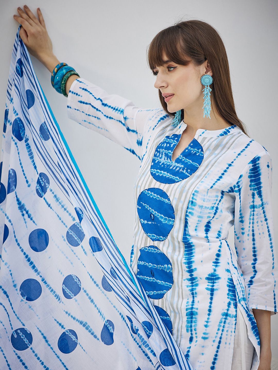 Tie And Dye Screen Technique Pure Cotton Kurta With Trousers & Dupatta