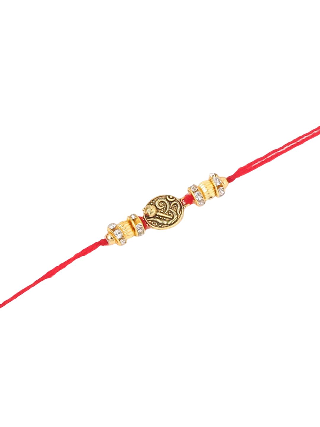 Dhiyona Set Of 2 Stones Studded Swastik Design Thread Rakhis & Roli Chawal Chandan