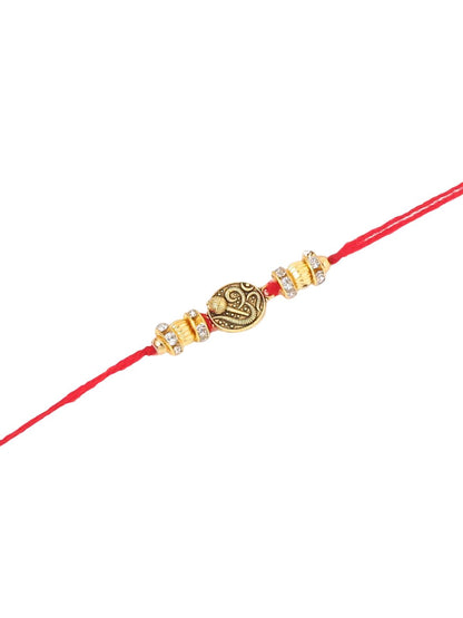 Dhiyona Set Of 2 Stones Studded Swastik Design Thread Rakhis & Roli Chawal Chandan