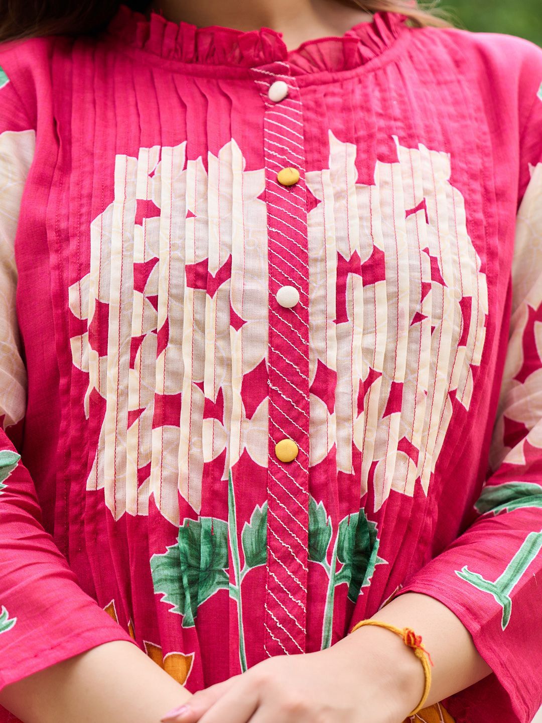 Dhiyona IE Floral Printed Pure Cotton Mandarin Collared Tunic With Trousers