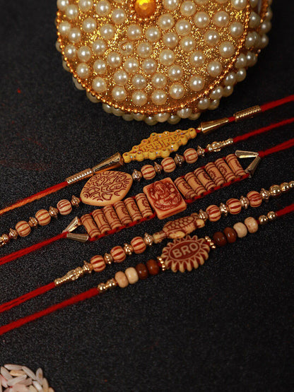 Dhiyona Set Of 5 Beaded Rakhis With Roli Rice & Greeting Card