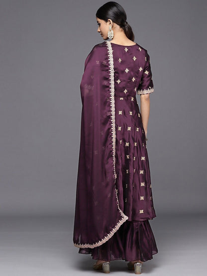Dhiyona IN Women Ethnic Motifs Embroidered Sequinned Kurta With Palazzos & Dupatta Kurta Sets