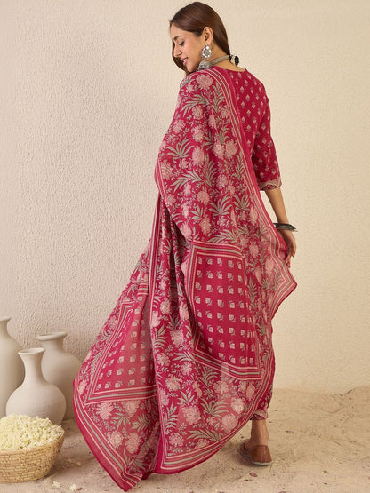Women Ethnic Motifs Printed Regular Beads and Stones Pure Cotton Kurta with Patiala & With Dupatta