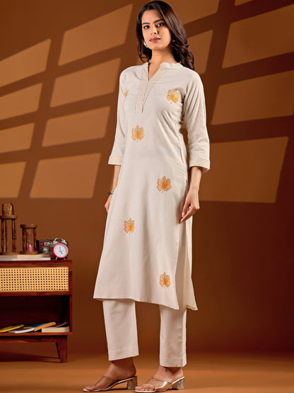 Women Ethnic Motifs Embroidered Regular Thread Work Pure Cotton Kurta with Trousers