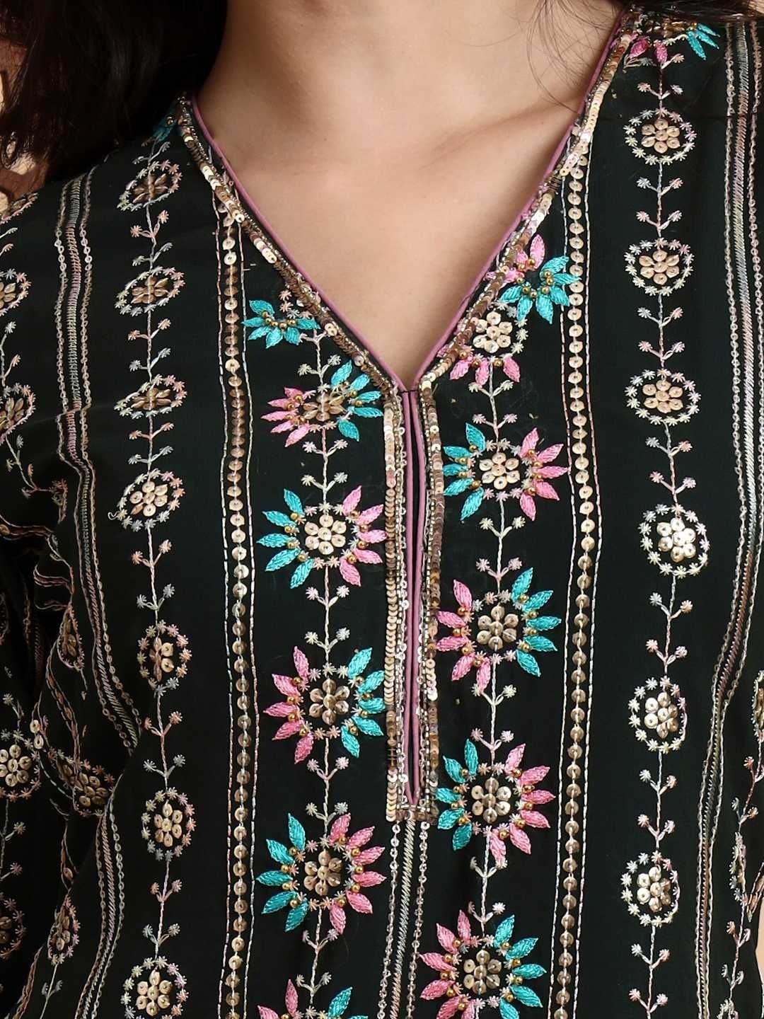 Dhiyona HOP Embroidered V Neck Kurta & Sharara With Dupatta