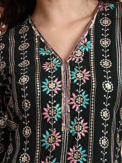 Dhiyona HOP Embroidered V Neck Kurta & Sharara With Dupatta