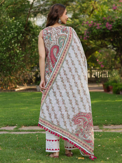 Dhiyona RR Women's Ethnic Printed Regular Pure Cotton Kurta With Trousers & Dupatta
