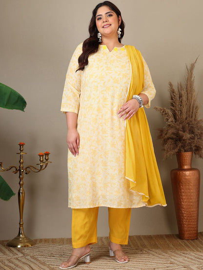 Dhiyona IN Women Ethnic Motifs Printed Regular Kurta & Trousers With Dupatta