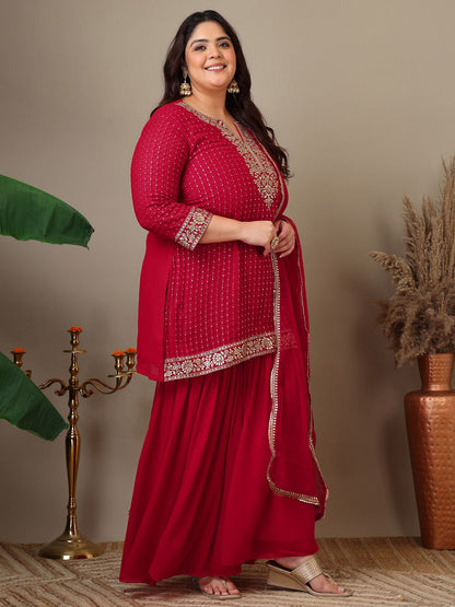 Dhiyona IN Women Ethnic Motifs Embroidered Regular Kurta with Sharara & With Dupatta
