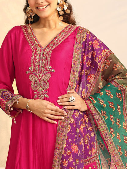 Dhiyona LL Women Ethnic Motifs Embroidered Regular Mirror Work Kurta with Palazzos & With Dupatta