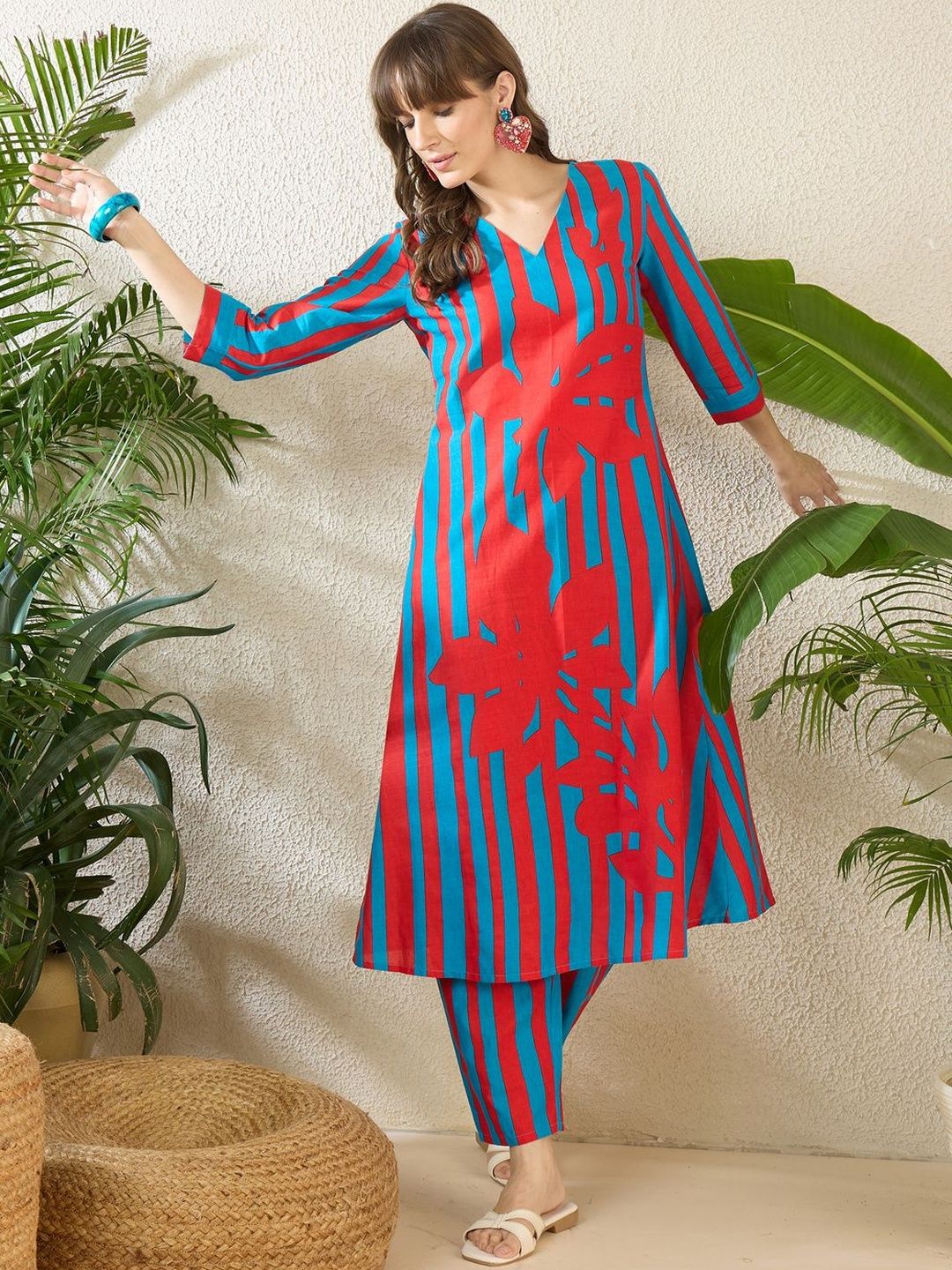 Dhiyona IE Women Printed Regular Pure Cotton Kurta with Trousers