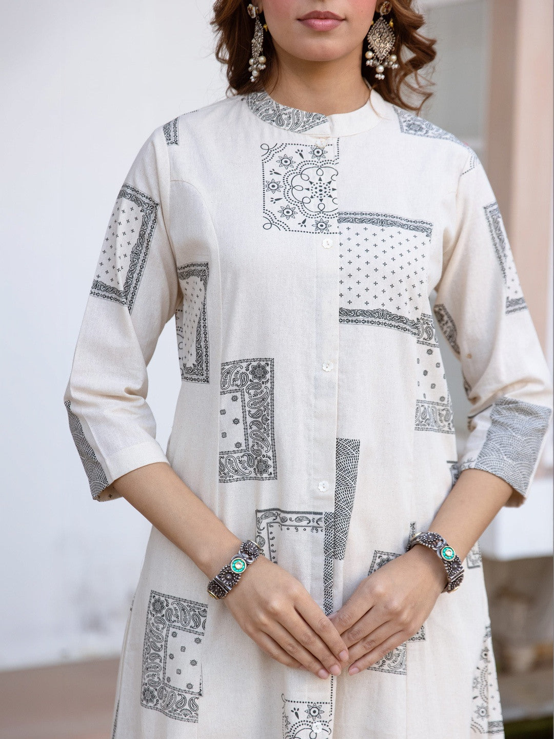 Printed Mandarin Collar Kurta & Palazzos