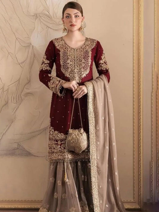 Dhiyona KL Women Leheriya Embroidered Regular Sequinned Kurta with Palazzos & With Dupatta