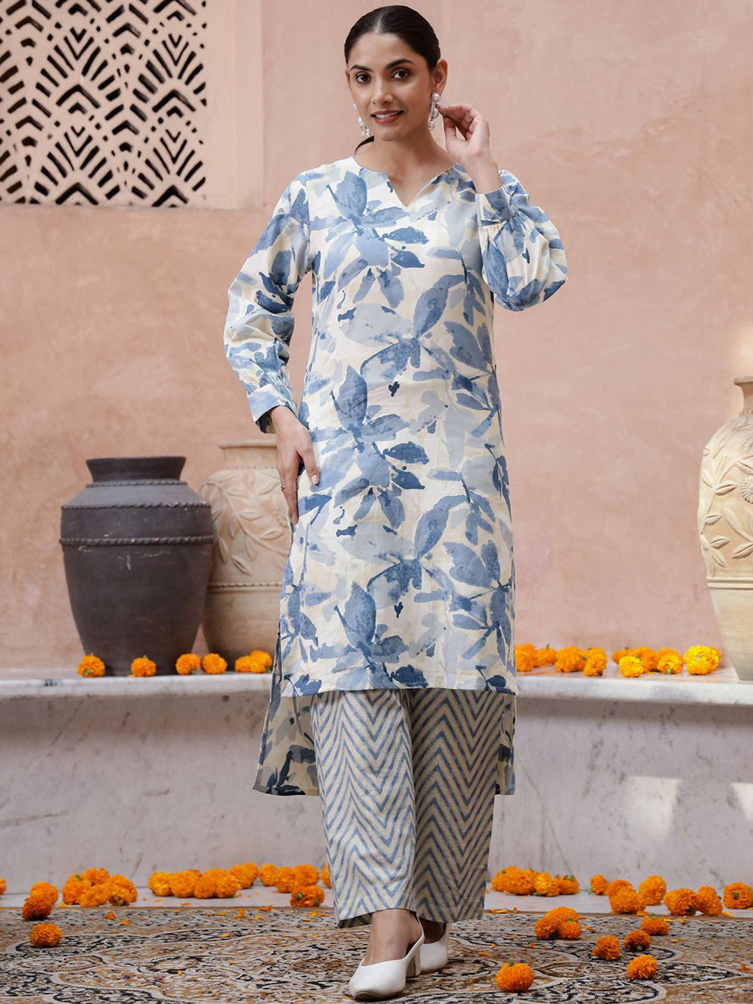 Dhiyona SN Floral Printed Pure Cotton Kurta with Trouser
