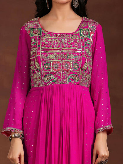 Women's LB Art Pink Yoke Design Georgette Anarkali Suit With Dupatta