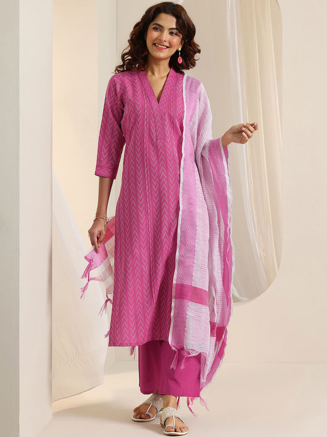 Embroidered Regular Kurta With Trousers & Dupatta