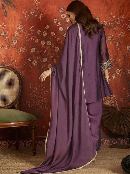 Women Ethnic Motifs Embroidered Regular Pure Silk Kurta with Dhoti Pants & With Dupatta