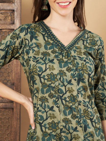Women Floral Printed Regular Pure Cotton Kurta with Palazzos