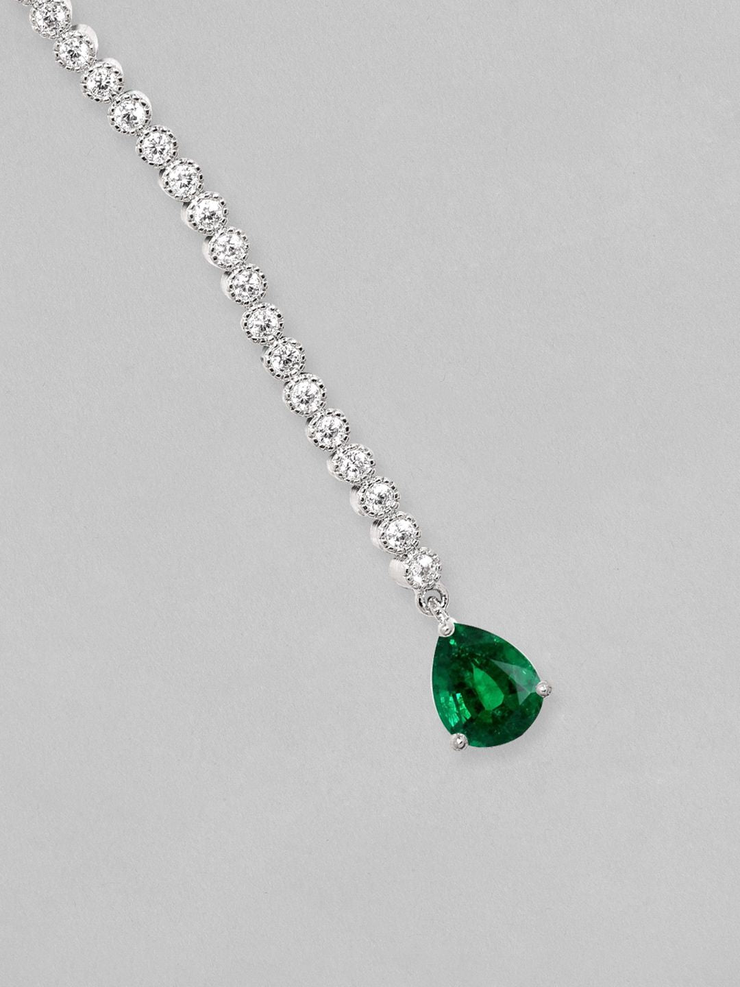 Dhiyona RJ Women's 22KT Gold-Plated Cubic Zirconia Studded & Emerald Drop Handcrafted Maang Tikka
