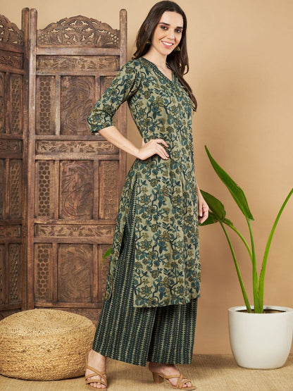 Women Floral Printed Regular Pure Cotton Kurta with Palazzos