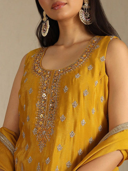 Dhiyona SO Women's Women Embroidered Regular Mirror Work Kurta with Palazzos & Dupatta