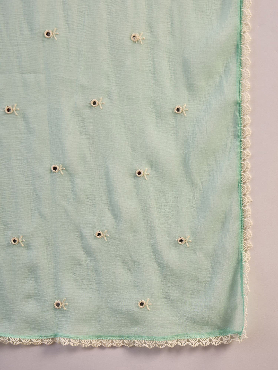 Floral Embroidered V-Neck Sequinned Cotton Straight Kurta With Trouser & Dupatta