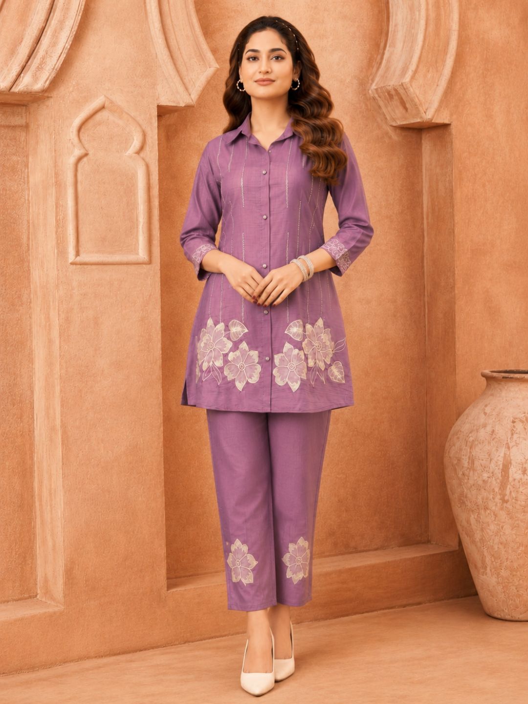 Darika Orchid Embroidery Co-ord Set