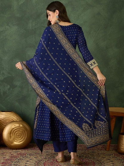 Dhiyona KL Women Blue Art Silk Embroidered Republic Day Republic Day Kurta Sets