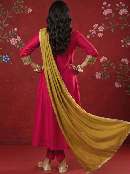Women Ethnic Motifs Embroidered Regular Kurta with Trousers & With Dupatta