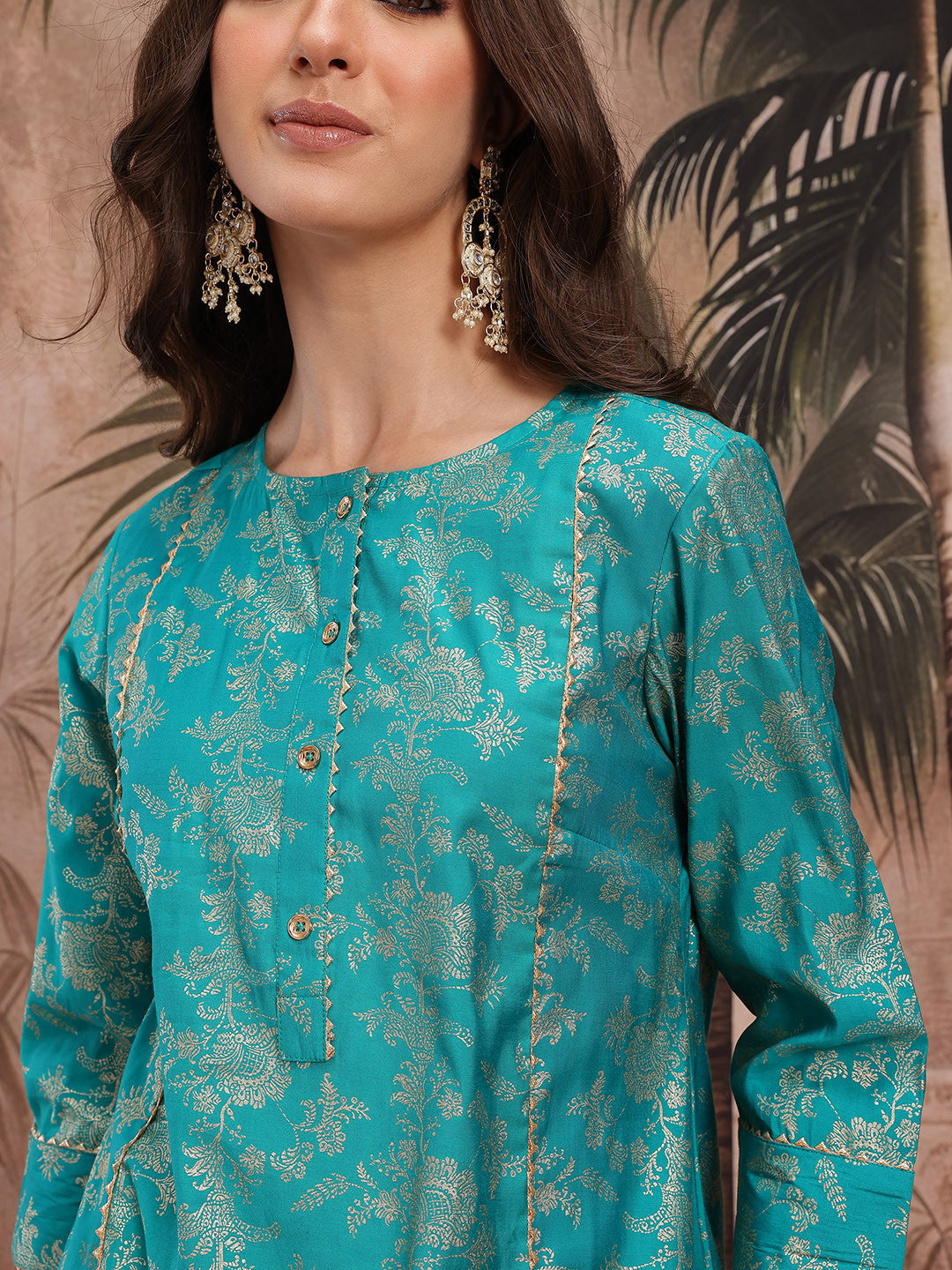 Foil Floral Printed Regular Kurta with Dhoti Pants