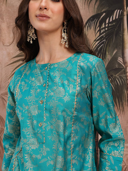 Foil Floral Printed Regular Kurta with Dhoti Pants