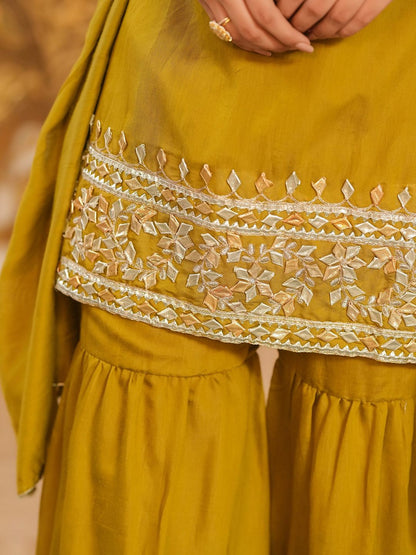 Dhiyona SC Women Ethnic Motifs Embroidered Kurta with Sharara & Dupatta