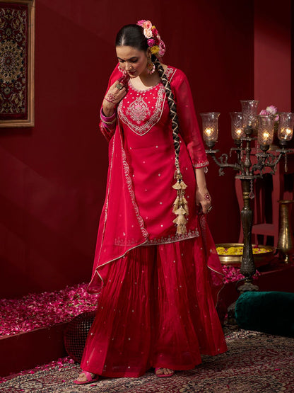 Dhiyona CH Women Ethnic Motifs Embroidered Sequinned Straight Kurta with Palazzos & Dupatta
