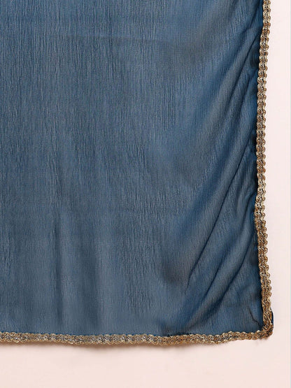 Dhiyona KL Ethnic Motifs Yoke Design Sequinned Kurta & Trousers With Dupatta