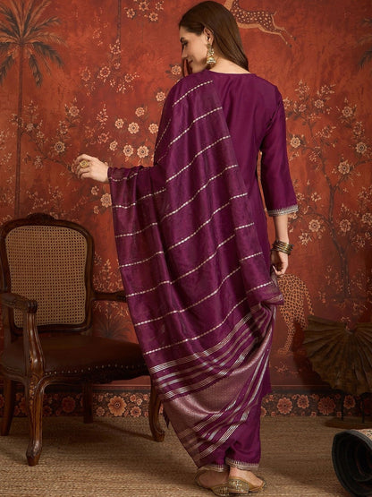 Women Ethnic Motifs Embroidered Regular Thread Work Kurta with Trousers & With Dupatta