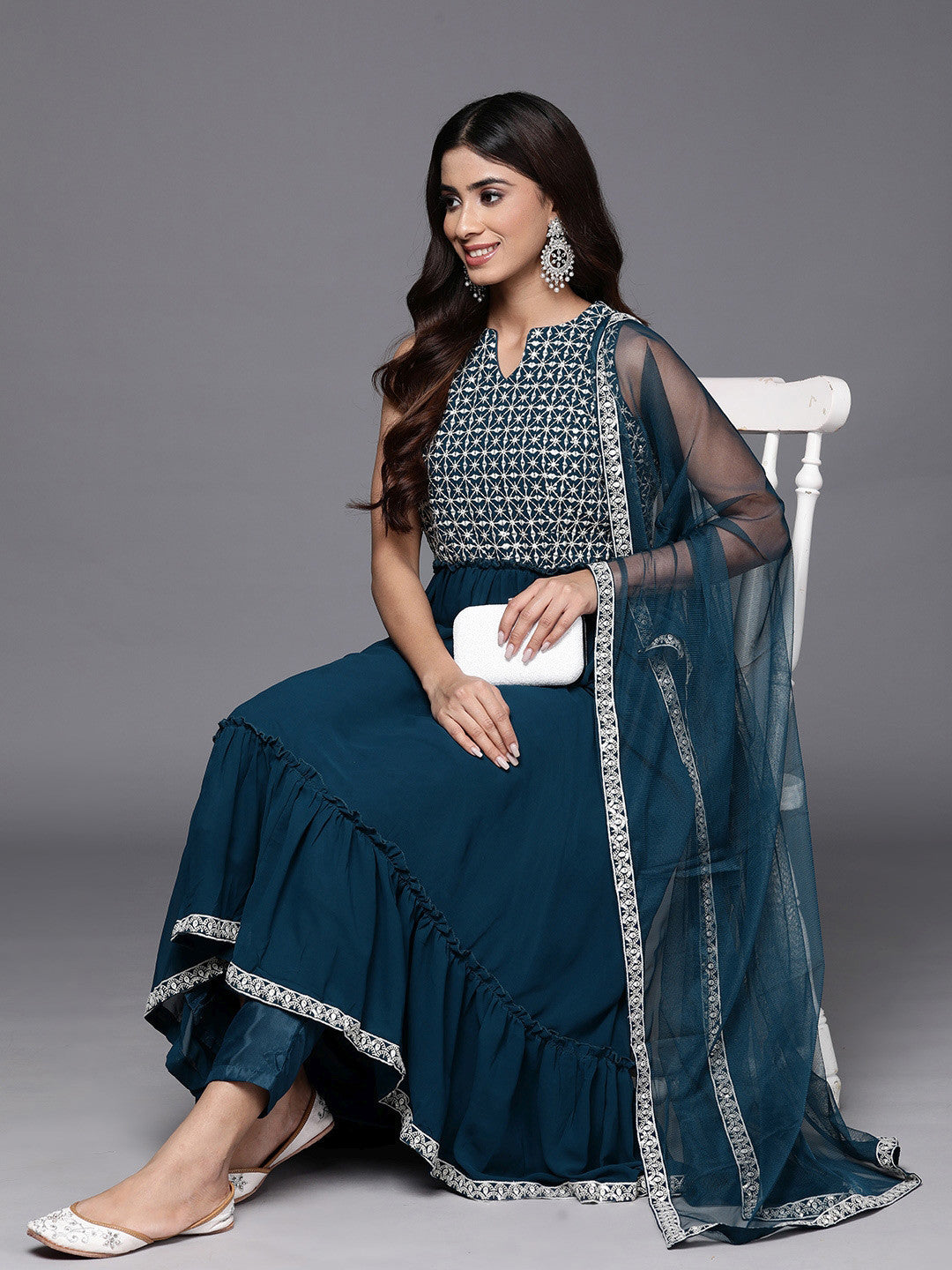 Women Ethnic Motifs Embroidered Empire Thread Work Kurta with Trousers & With Dupatta