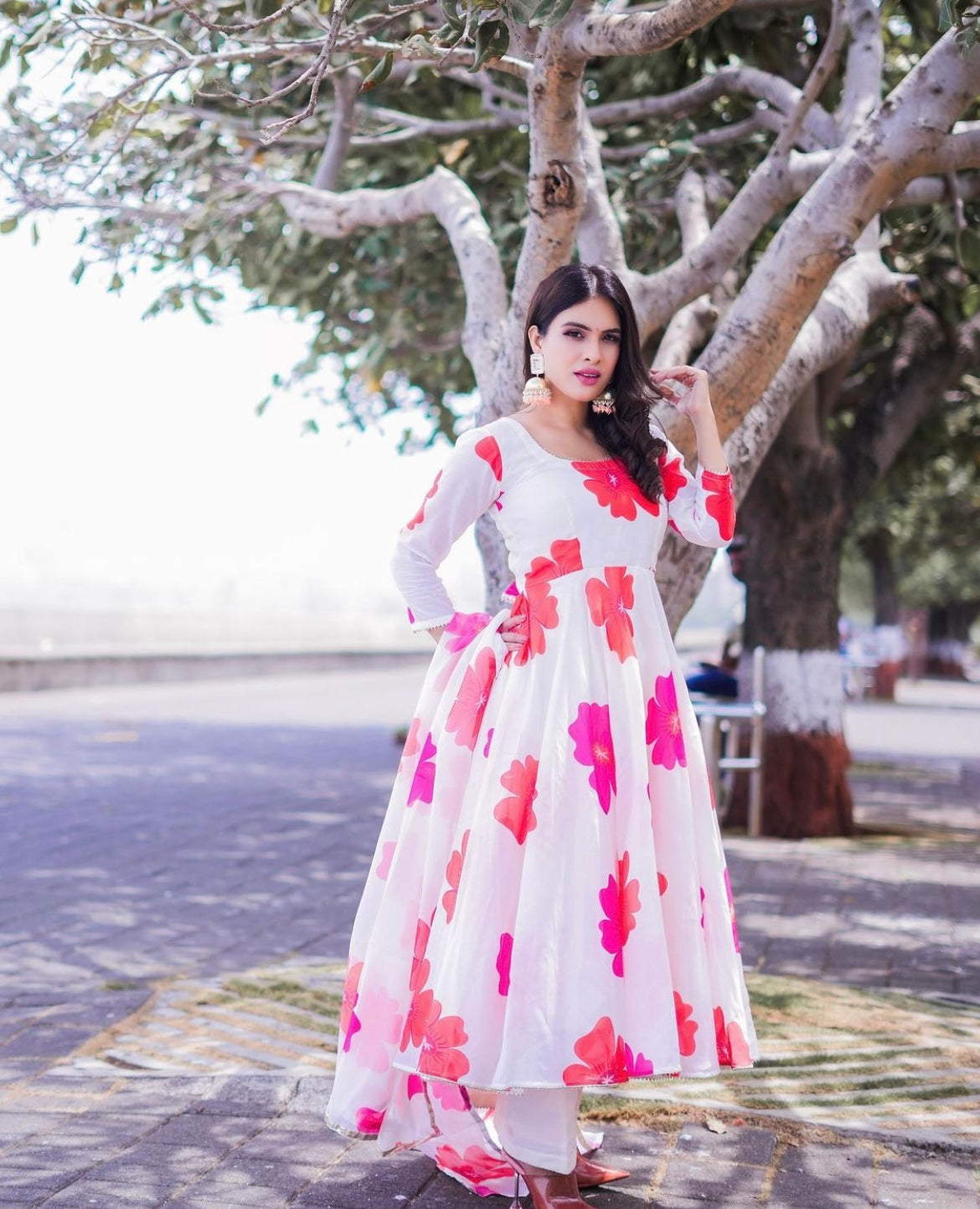 Carnation Off White Anarkali Set