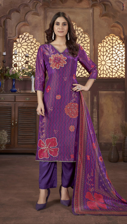 Malti Orchid Printed Shimmer Suit Set